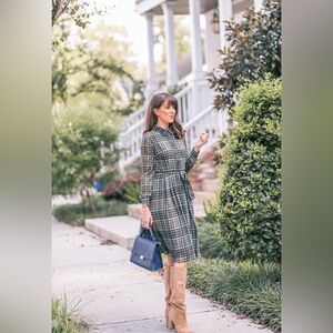 Gal Meets Glam Green Plaid Long Sleeve Dress